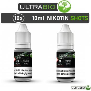 10x Nikotin Shots 20mg ULTRABIO 10ml Shots VG/PG 50/50 70/30 Base für E-Liquid
