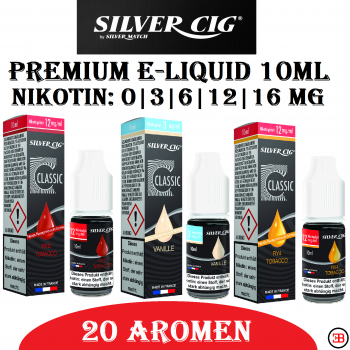10x Silver Cig Premium E-Liquid Ver. Sorten 0/3/6/12/16 mg Nikotin