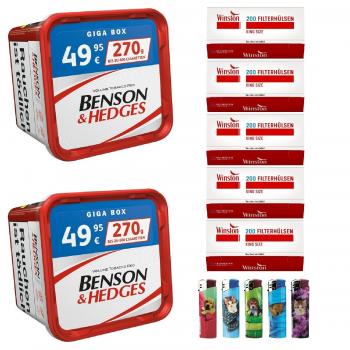 2x Benson & Hedges 270g Giga Box Volumentabak + 1000 Hülsen + 5 Feuerzeuge