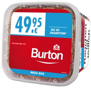 2x Burton Red MEGA BOX 290g Eimer Stopftabak Rot + 1000 Hülsen + 5 Feuerzeuge