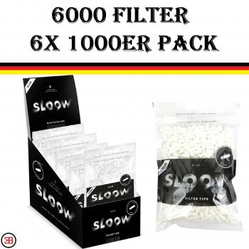 6 x 1000 Stück SLOOW Slim Filter 6mm Eindrehfilter Drehfilter Zigarettenfilter