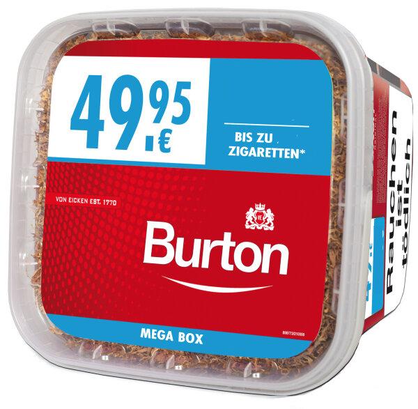 2x Burton Red MEGA BOX 290g Eimer Stopftabak Rot + 1000 Hülsen + 5 Feuerzeuge