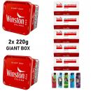 2x Winston 220g Giant Box Volumentabak Stopftabak + 1000 Hülsen + 5 Feuerzeuge